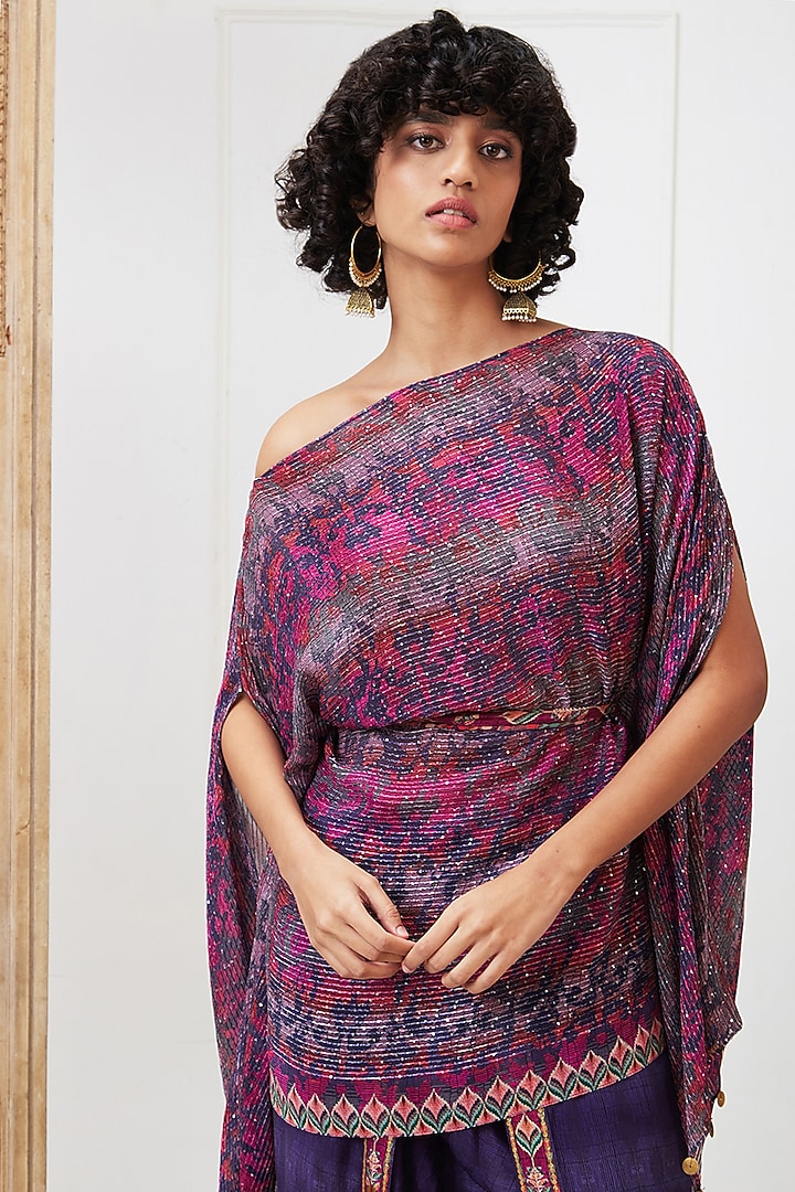 Purple Crepe Printed Dhoti Set by Soup by Sougat Paul at Pernia's Pop Up Shop