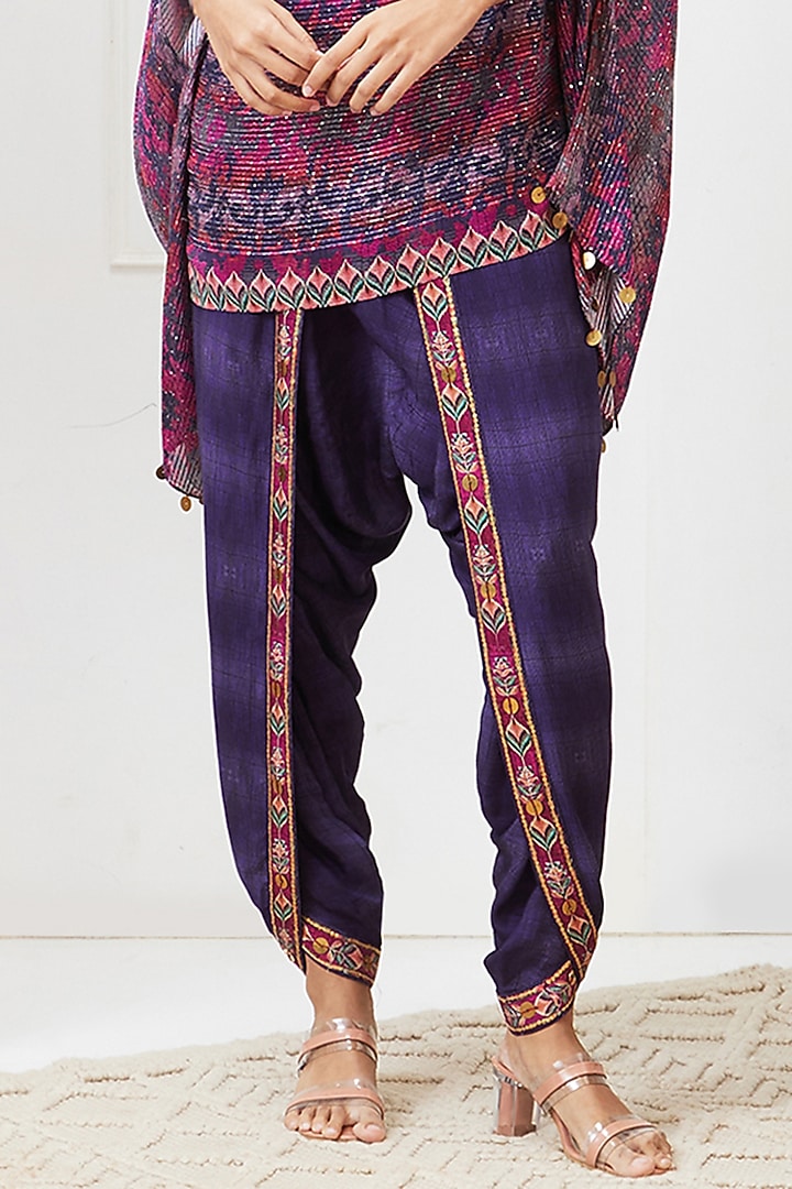 Purple Crepe Printed Dhoti Set by Soup by Sougat Paul at Pernia's Pop Up Shop