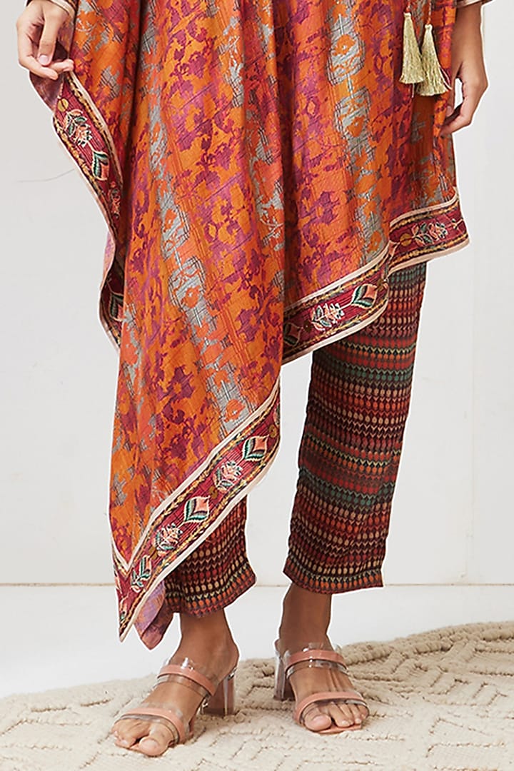 Orange Cotton Silk Printed Asymmetrical Kurta Set by Soup by Sougat Paul at Pernia's Pop Up Shop