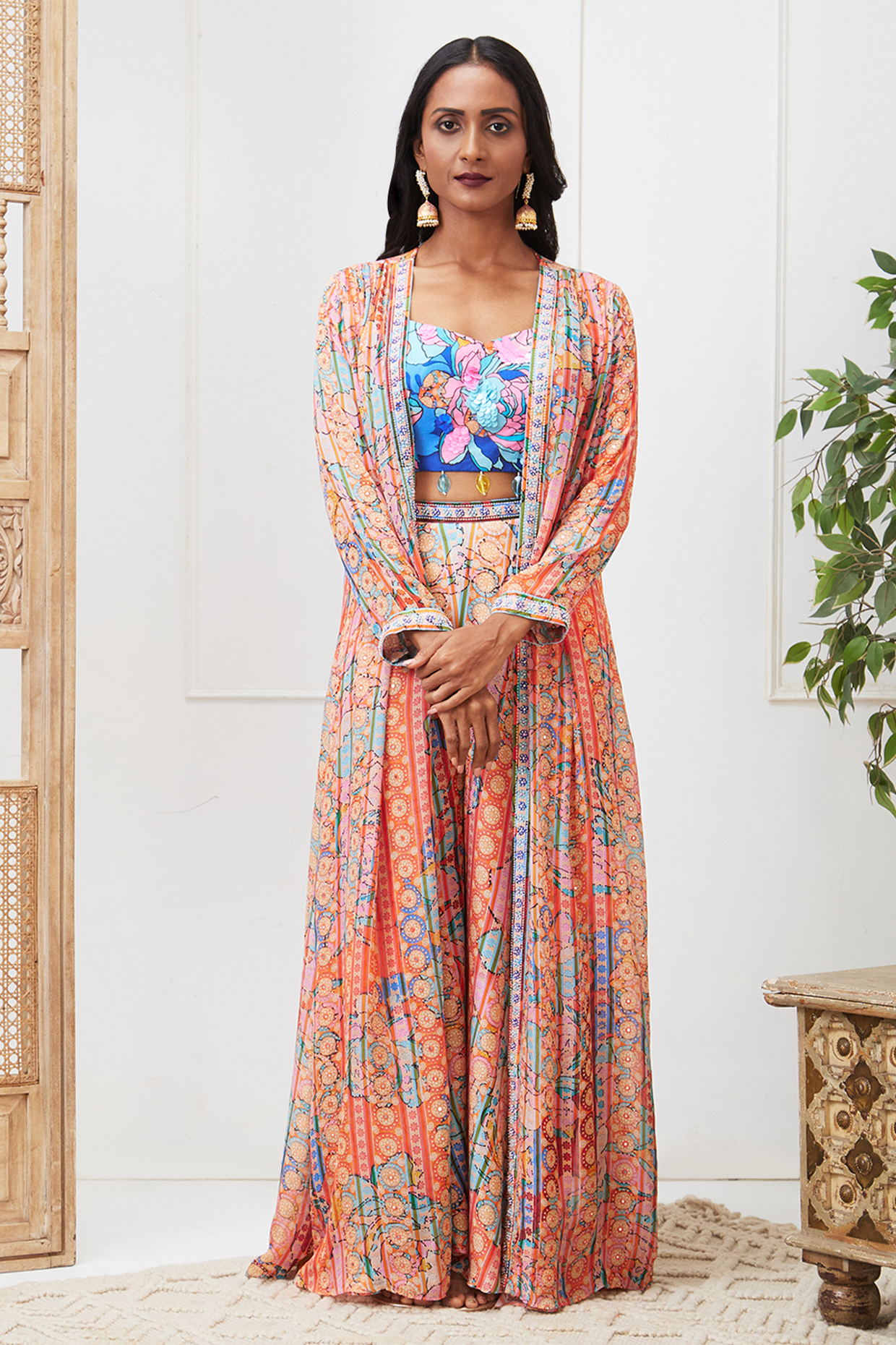 Multi-Colored Crepe & Flat Chiffon Embroidered Co-Ord Set by Soup by Sougat Paul at Pernia's Pop Up Shop