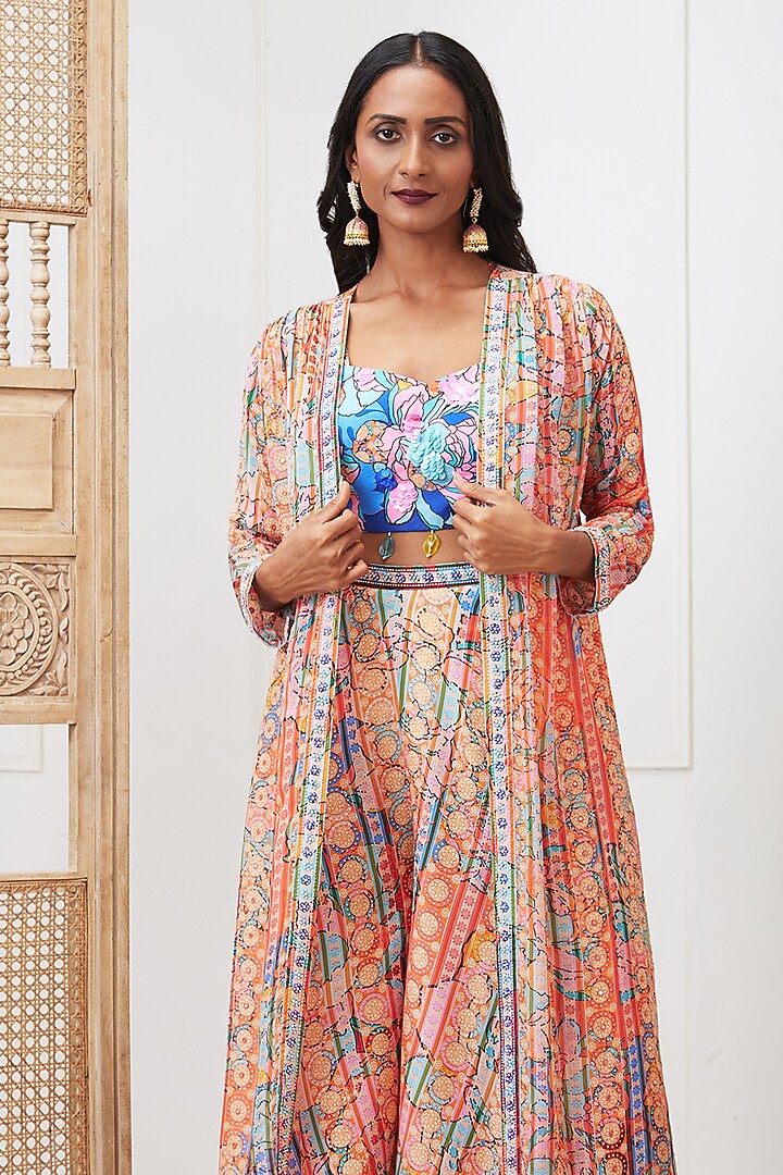 Multi-Colored Crepe & Flat Chiffon Embroidered Co-Ord Set by Soup by Sougat Paul at Pernia's Pop Up Shop