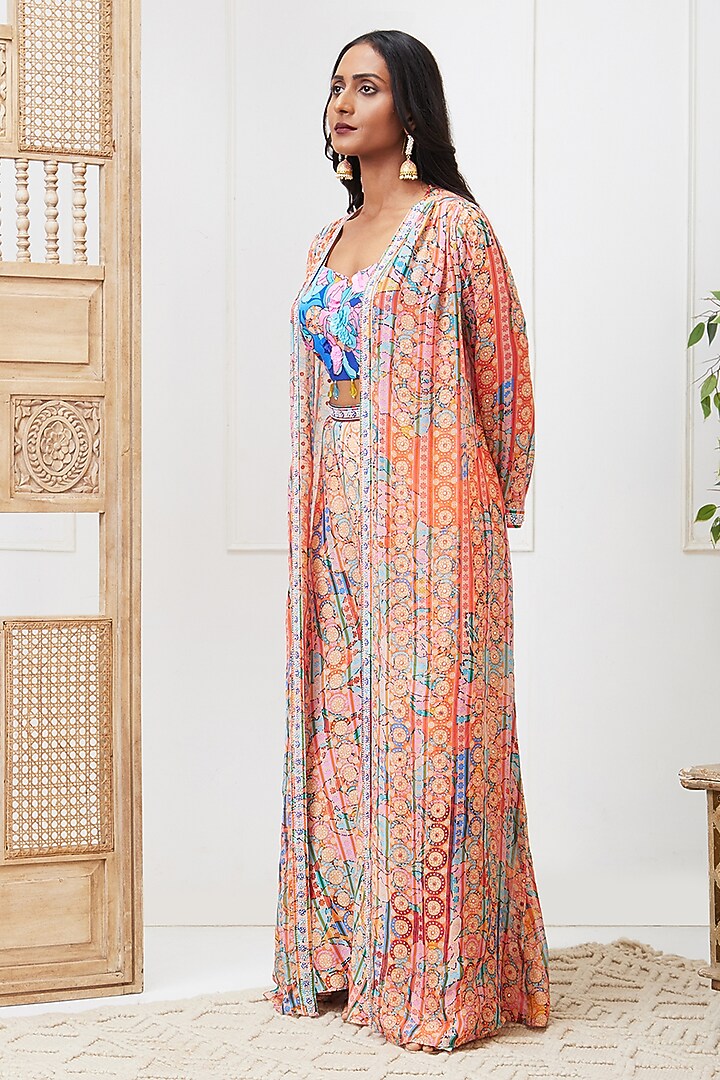 Multi-Colored Crepe & Flat Chiffon Embroidered Co-Ord Set by Soup by Sougat Paul at Pernia's Pop Up Shop