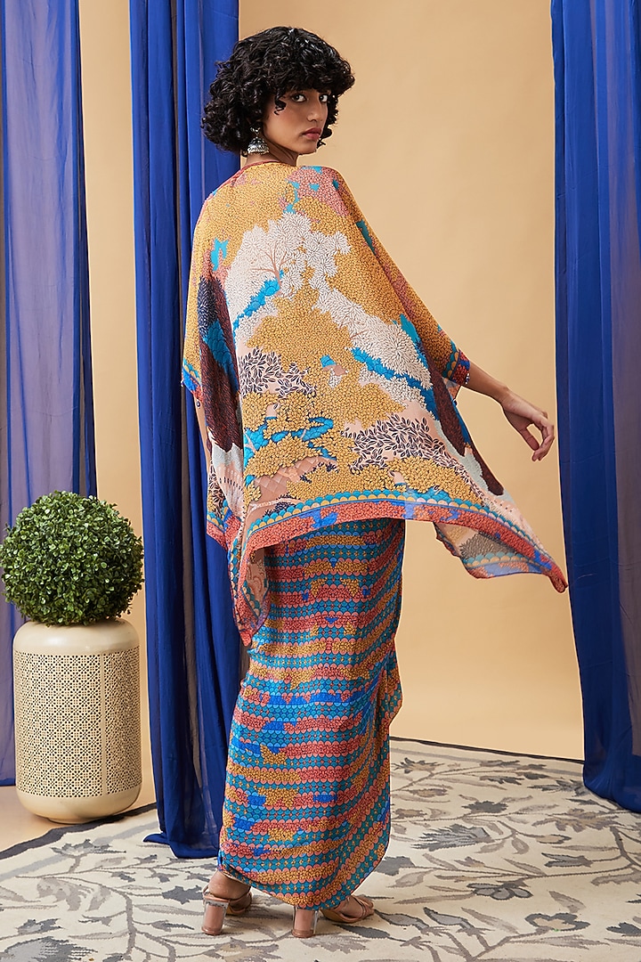 Multi-Colored Flat Chiffon Embroidered Cape Set by Soup by Sougat Paul at Pernia's Pop Up Shop