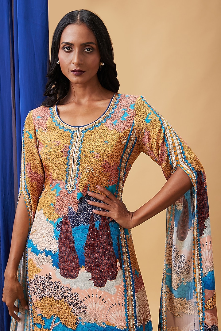 Multi-Colored Crepe Embroidered Kurta Set by Soup by Sougat Paul at Pernia's Pop Up Shop