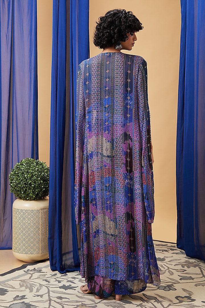 Blue Sequins & Flat Chiffon Co-Ord Set by Soup by Sougat Paul at Pernia's Pop Up Shop