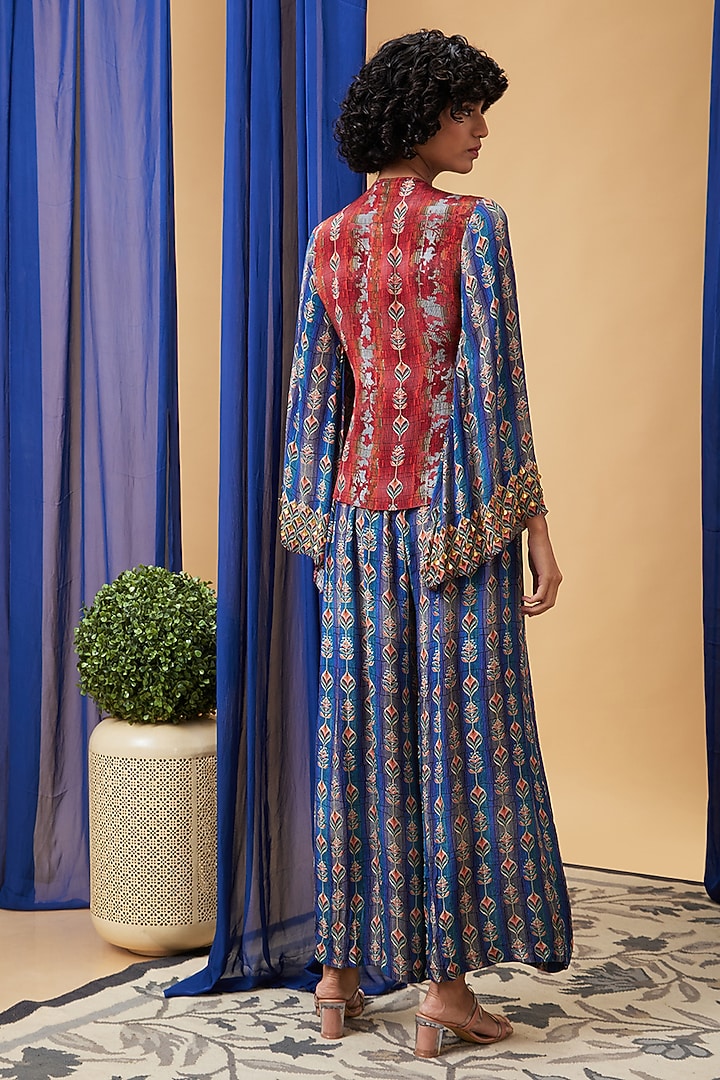 Maroon & Blue Crepe Embroidered Co-Ord Set by Soup by Sougat Paul at Pernia's Pop Up Shop