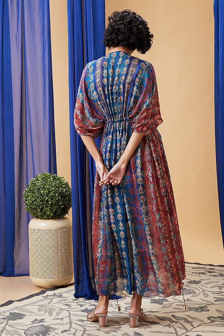 Blue Flat Chiffon Embroidered Maxi Summer Dress by Soup by Sougat Paul at Pernia's Pop Up Shop