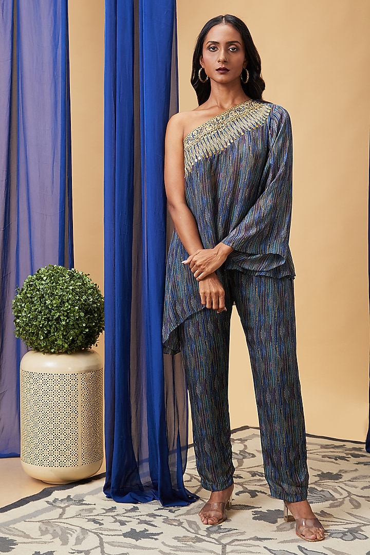 Blue Silk Co-Ord Set by Soup by Sougat Paul at Pernia's Pop Up Shop