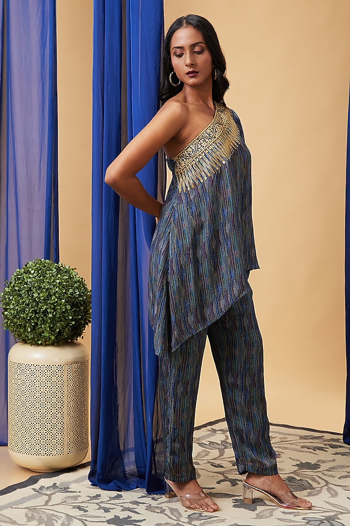 Blue Silk Co-Ord Set by Soup by Sougat Paul at Pernia's Pop Up Shop