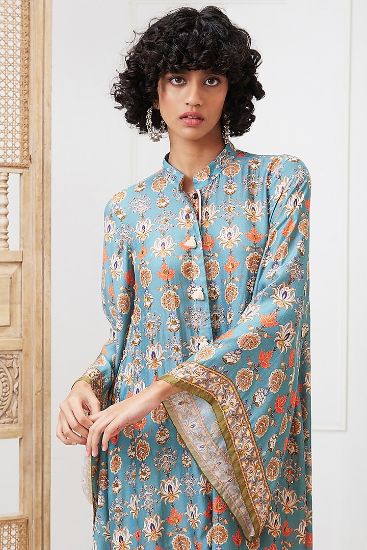 Green Cotton Silk Embroidered Co-Ord Set by Soup by Sougat Paul at Pernia's Pop Up Shop