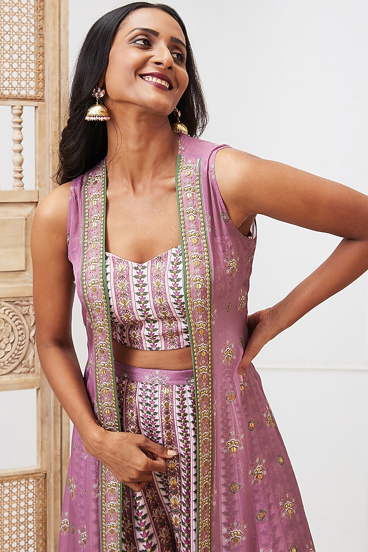 Purple Malaysian Silk & Chiffon Embroidered Co-Ord Set by Soup by Sougat Paul at Pernia's Pop Up Shop