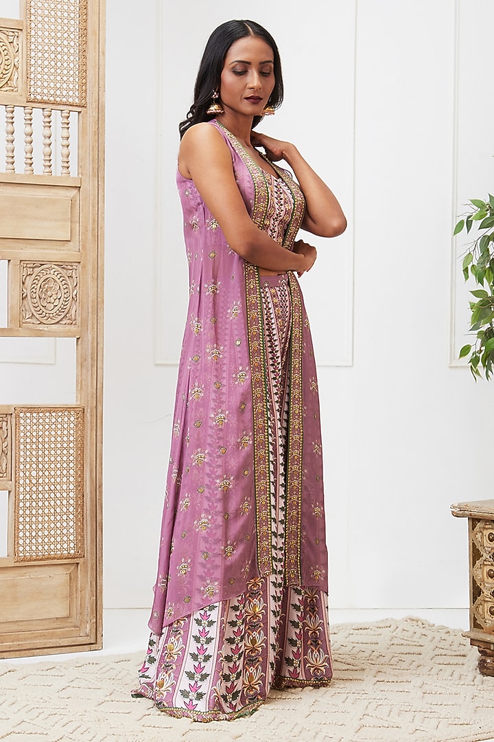 Purple Malaysian Silk & Chiffon Embroidered Co-Ord Set by Soup by Sougat Paul at Pernia's Pop Up Shop