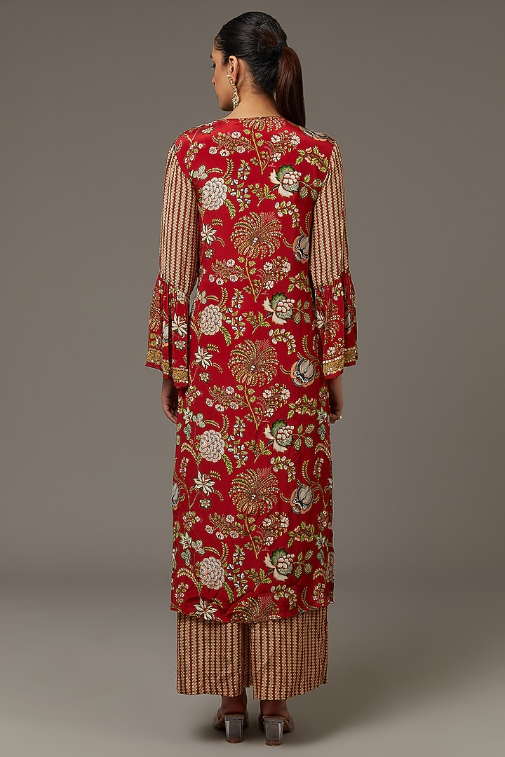 Red Crepe Sequins & Zari Embroidered Kurta Set by Soup by Sougat Paul at Pernia's Pop Up Shop