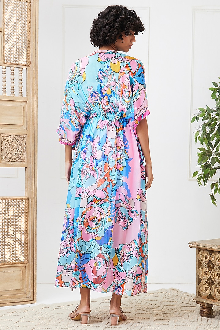 Blue Flat Chiffon Embroidered Vacation Dress by Soup by Sougat Paul at Pernia's Pop Up Shop