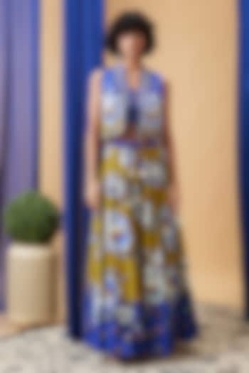 Blue & Green Malaysian Silk Embroidered Jacket Wedding Lehenga Set by Soup by Sougat Paul at Pernia's Pop Up Shop