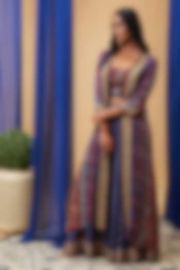 Blue Silk & Flat Chiffon Embroidered Co-Ord Set by Soup by Sougat Paul at Pernia's Pop Up Shop