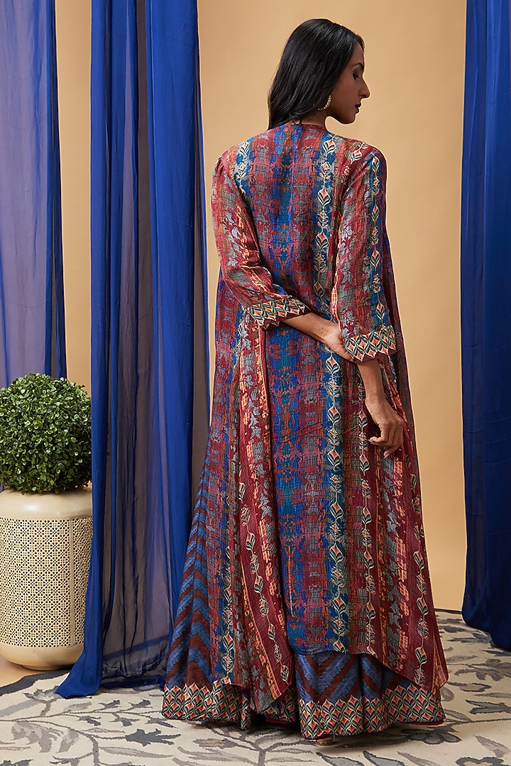 Blue Silk & Flat Chiffon Embroidered Co-Ord Set by Soup by Sougat Paul at Pernia's Pop Up Shop