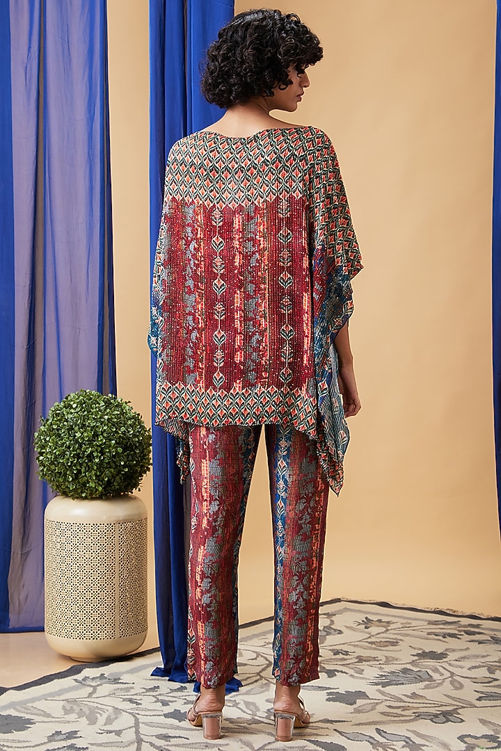 Maroon Crepe & Silk Co-Ord Set by Soup by Sougat Paul at Pernia's Pop Up Shop