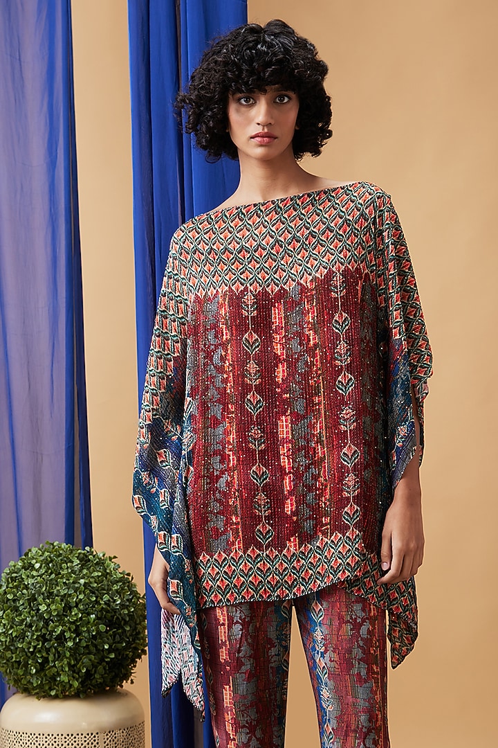 Maroon Crepe & Silk Co-Ord Set by Soup by Sougat Paul at Pernia's Pop Up Shop