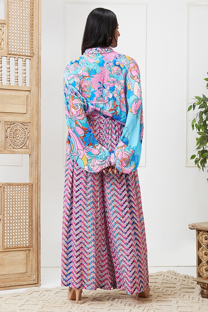 Blue Crepe Embellished Co-Ord Set by Soup by Sougat Paul at Pernia's Pop Up Shop
