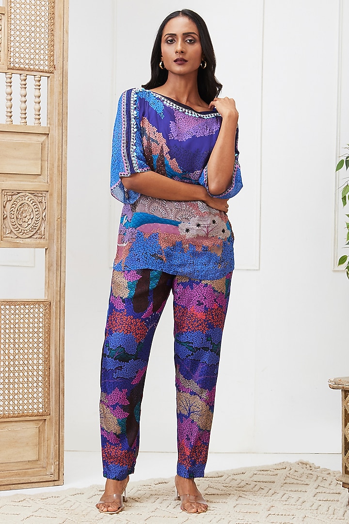 Blue Flat Chiffon & Silk Embroidered Co-Ord Set by Soup by Sougat Paul at Pernia's Pop Up Shop