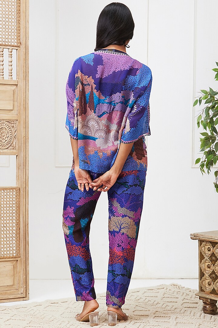 Blue Flat Chiffon & Silk Embroidered Co-Ord Set by Soup by Sougat Paul at Pernia's Pop Up Shop