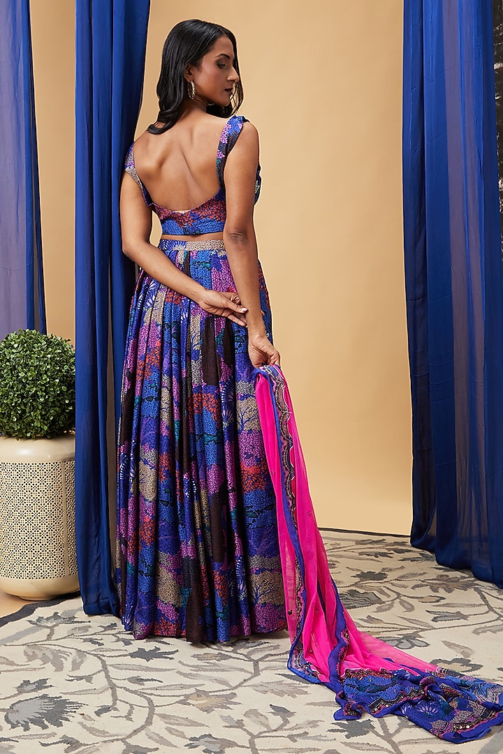Blue Silk Embroidered Lehenga Set by Soup by Sougat Paul at Pernia's Pop Up Shop