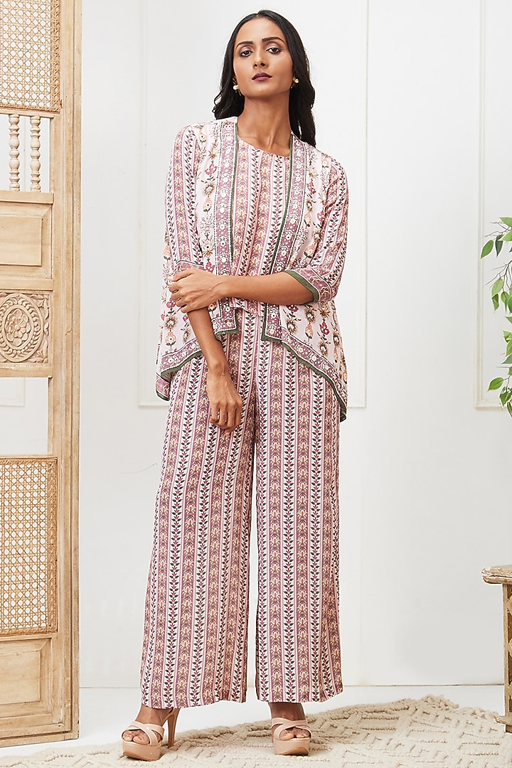 Pink Crepe Embroidered Co-Ord Set by Soup by Sougat Paul at Pernia's Pop Up Shop