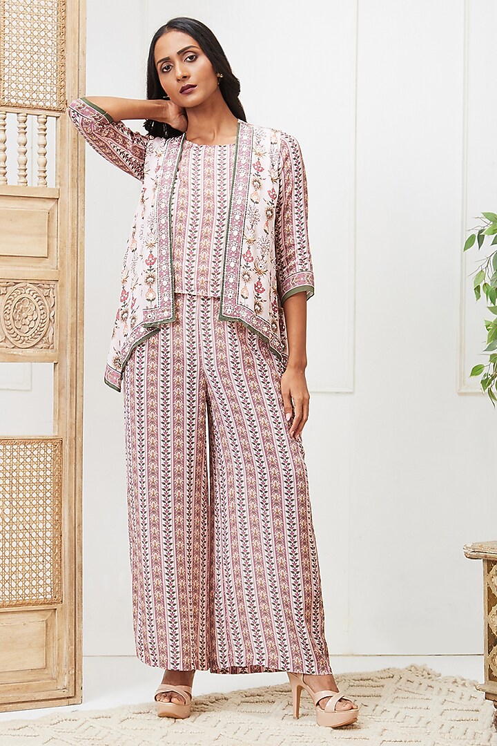 Pink Crepe Embroidered Co-Ord Set by Soup by Sougat Paul at Pernia's Pop Up Shop