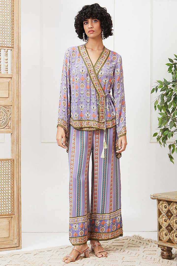 Purple Crepe Embroidered Co-Ord Set by Soup by Sougat Paul at Pernia's Pop Up Shop
