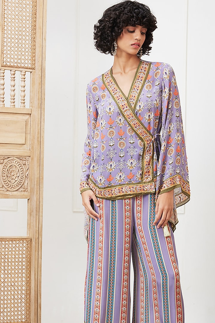 Purple Crepe Embroidered Co-Ord Set by Soup by Sougat Paul at Pernia's Pop Up Shop