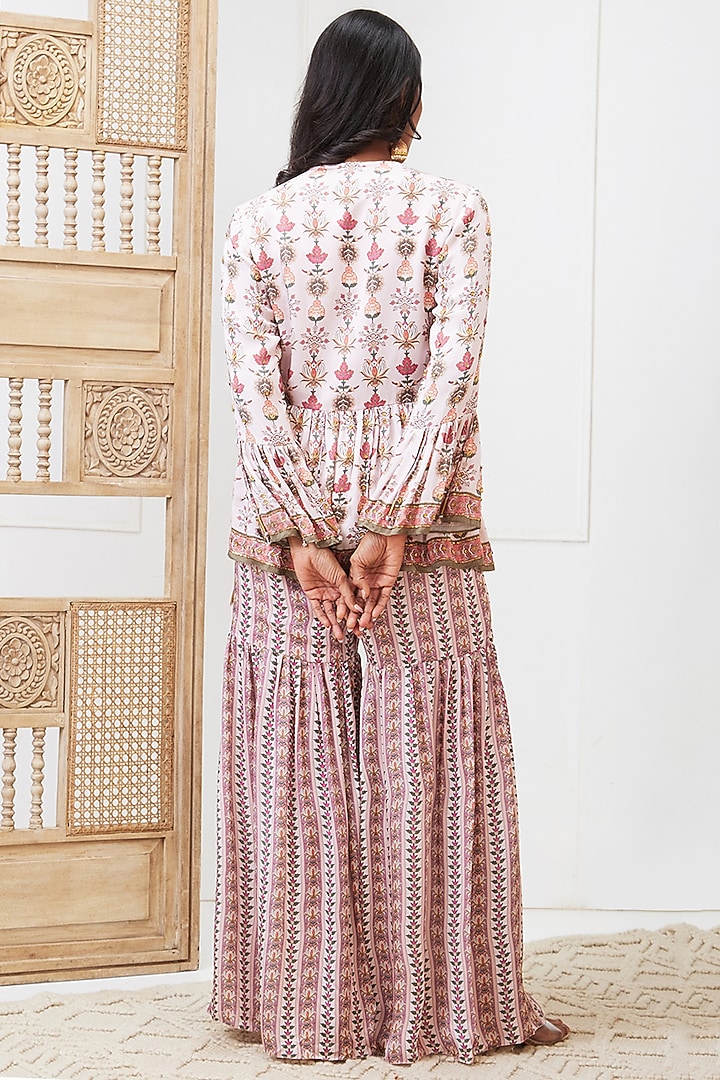 Pink Satin Embroidered Party Wear Sharara Set by Soup by Sougat Paul at Pernia's Pop Up Shop