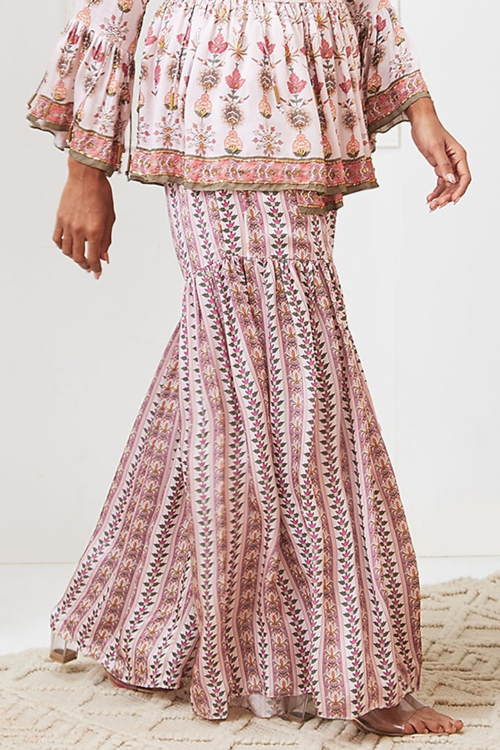Pink Satin Embroidered Party Wear Sharara Set by Soup by Sougat Paul at Pernia's Pop Up Shop
