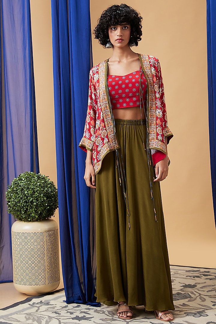 Green Crepe Palazzo Set by Soup by Sougat Paul at Pernia's Pop Up Shop