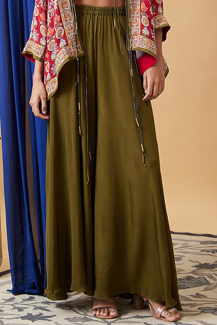 Green Crepe Palazzo Set by Soup by Sougat Paul at Pernia's Pop Up Shop