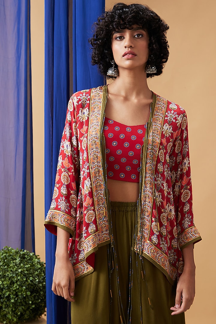 Green Crepe Palazzo Set by Soup by Sougat Paul at Pernia's Pop Up Shop