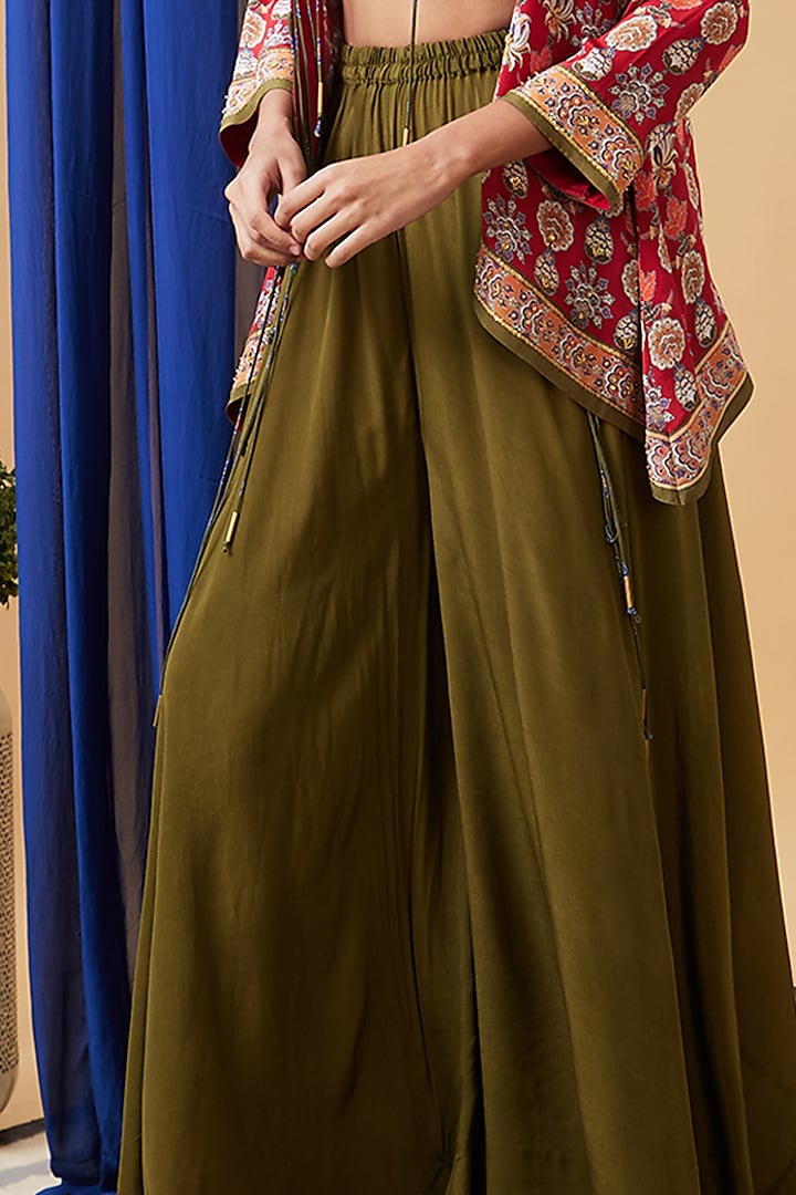 Green Crepe Palazzo Set by Soup by Sougat Paul at Pernia's Pop Up Shop