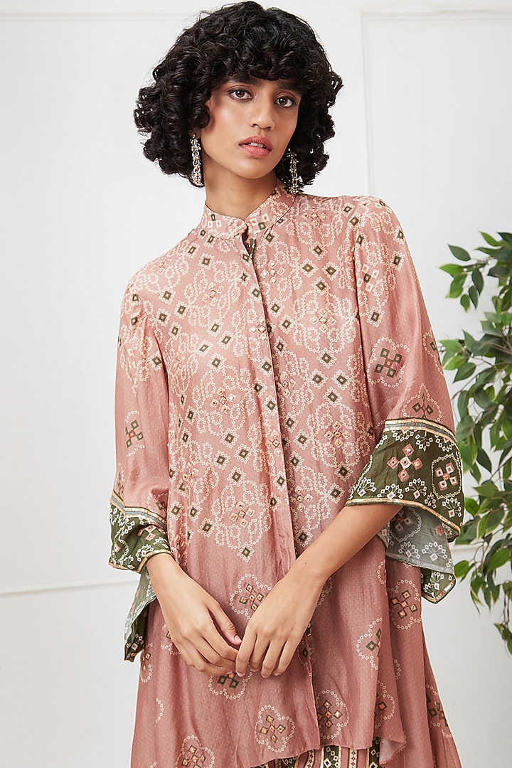 Beige Cotton Silk Bandhej Printed Co-Ord Set by Soup by Sougat Paul at Pernia's Pop Up Shop