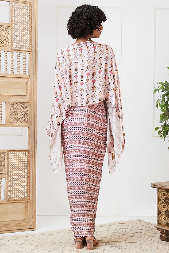 Pink Crepe Embellished Draped Vacation Dress With Top by Soup by Sougat Paul at Pernia's Pop Up Shop
