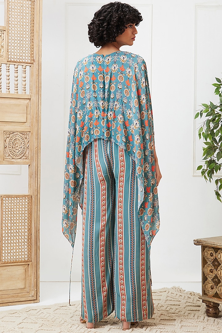Blue Crepe Embroidered Jumpsuit by Soup by Sougat Paul at Pernia's Pop Up Shop