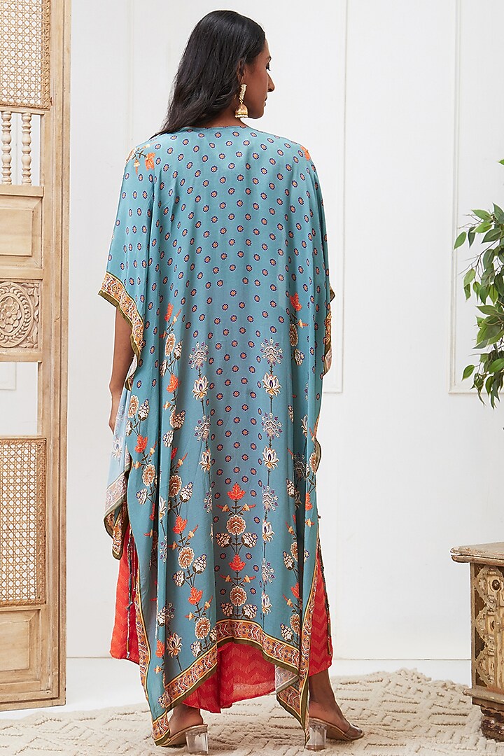 Blue Crepe Embroidered Jacket Set by Soup by Sougat Paul at Pernia's Pop Up Shop
