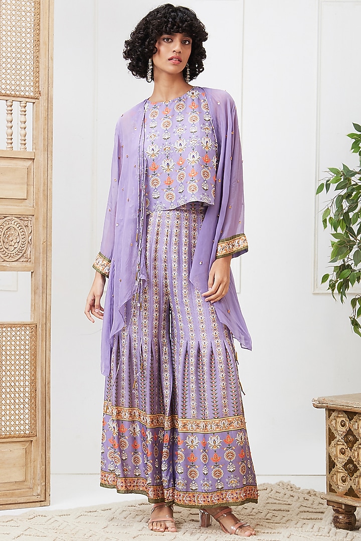 Purple Organza Embroidered Jacket Set by Soup by Sougat Paul at Pernia's Pop Up Shop