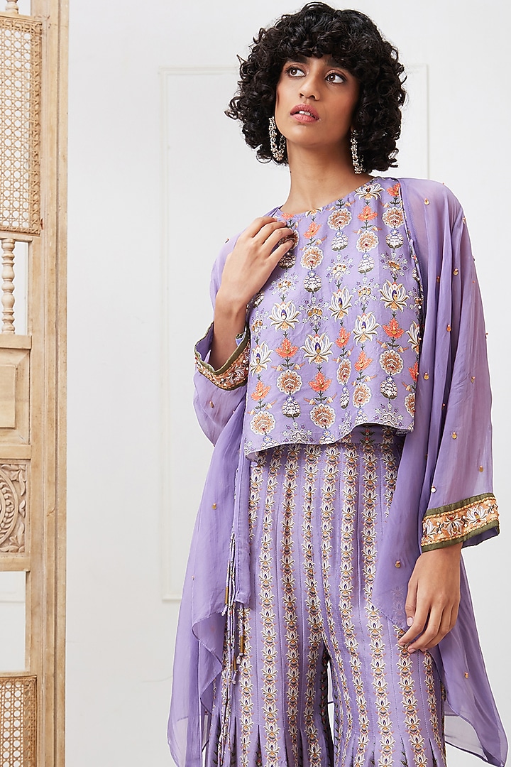 Purple Organza Embroidered Jacket Set by Soup by Sougat Paul at Pernia's Pop Up Shop
