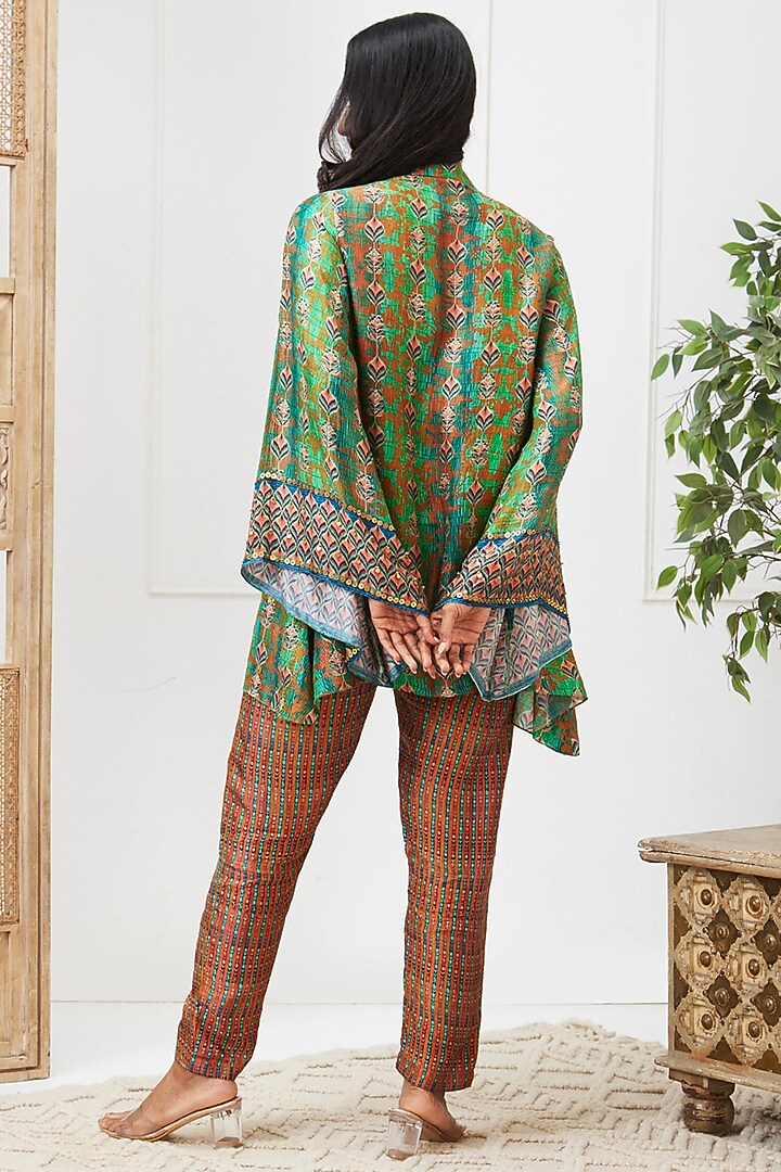Green Malaysian Silk Printed Co-Ord Set by Soup by Sougat Paul at Pernia's Pop Up Shop