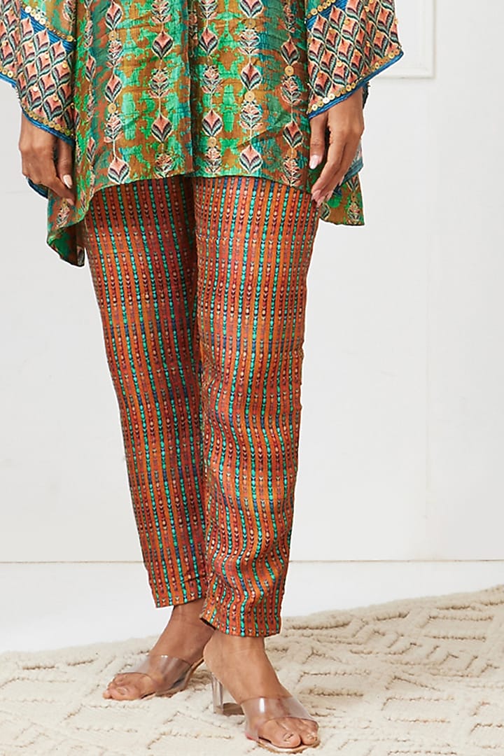 Green Malaysian Silk Printed Co-Ord Set by Soup by Sougat Paul at Pernia's Pop Up Shop