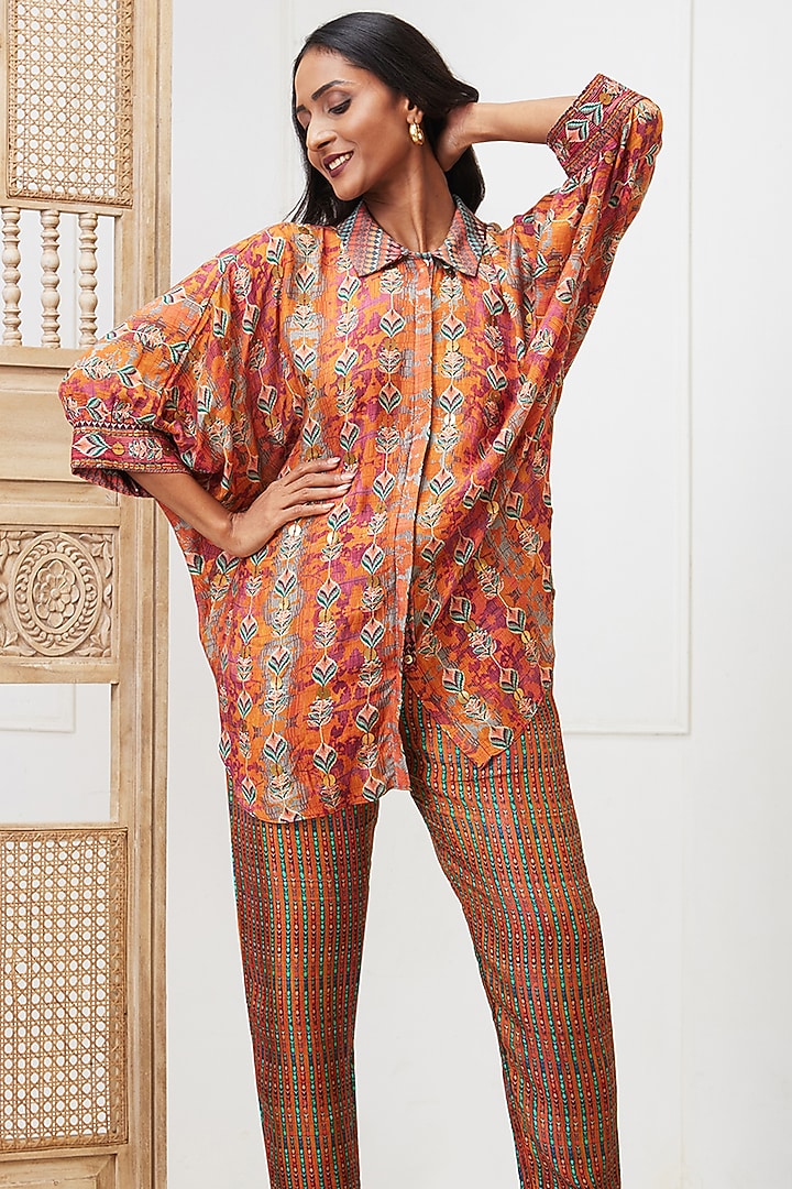 Maroon Silk Embroidered Co-Ord Set by Soup by Sougat Paul at Pernia's Pop Up Shop