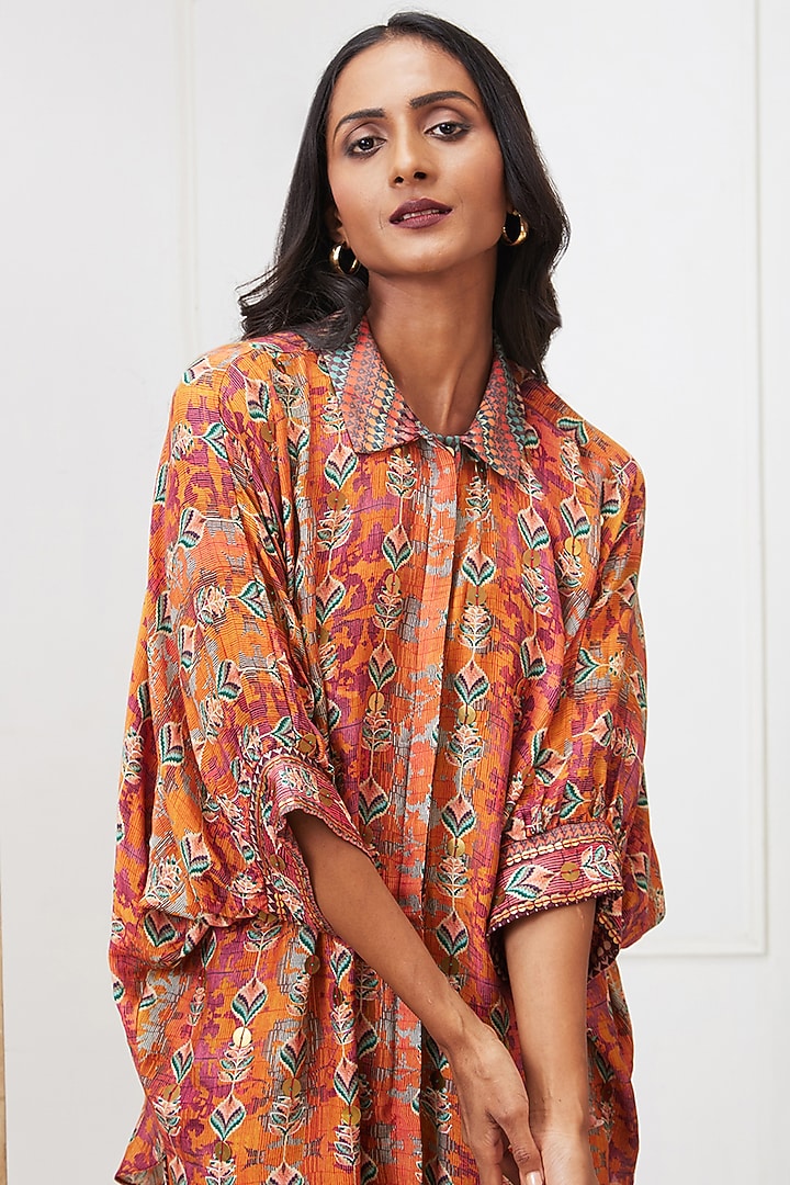 Maroon Silk Embroidered Co-Ord Set by Soup by Sougat Paul at Pernia's Pop Up Shop