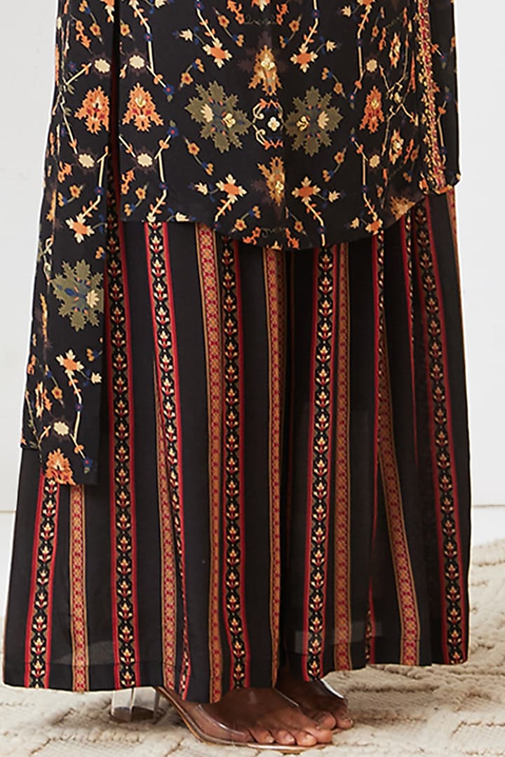 Black Crepe Printed Angrakha Kurta Set by Soup by Sougat Paul at Pernia's Pop Up Shop