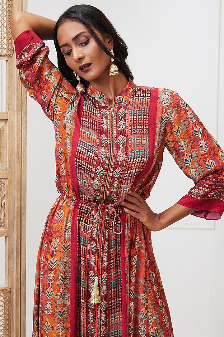 Maroon Crepe Embellished Summer Dress by Soup by Sougat Paul at Pernia's Pop Up Shop