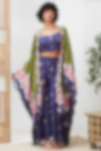 Green & Blue Muslin Slub Printed Jacket Set by Soup by Sougat Paul at Pernia's Pop Up Shop